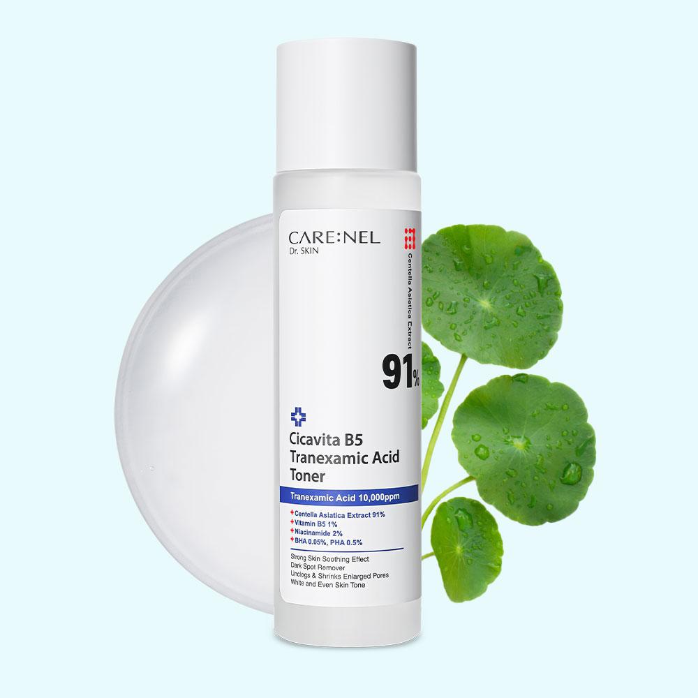 CARENEL CICA Centella Asiatica 91%  Facial Toner Tranexamic Vitamin Soothing Toner Niacinamidde BHA PHA pH5.5 Hypoallergenic
