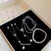 Super Sparkling Zircon Star Pearl Beaded Necklace Bracelet Anklet Set New Elegant High-end Jewelry Women