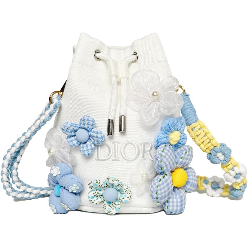 DIOR [Customized Cosmetic Bag] Old Blues Dopamine Handwoven Adjustable Canvas White Drawstring Bag 12*12*18CM Blue and White Cosmetic Bag синий