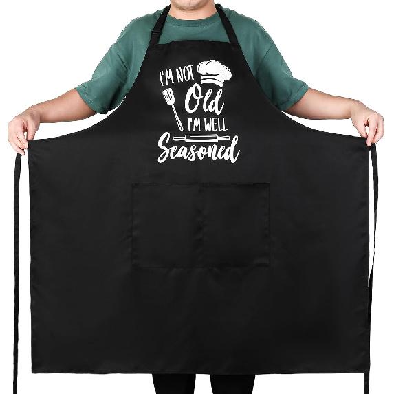 Plus Size Funny Apron for Men, I M NOT Old I M WELL Seasoned, Kitchen Grilling Aprons for Cooking Baking, Grilling Aprons for Men Adjustable Chef