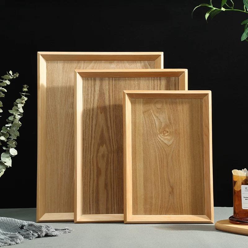 Japanischer Manchurischer Eschenholz Kuchenständer, Rechteckiges Bäckerei-Desserttablett, Küchenaufbewahrungstablett, Exquisites Teetablett