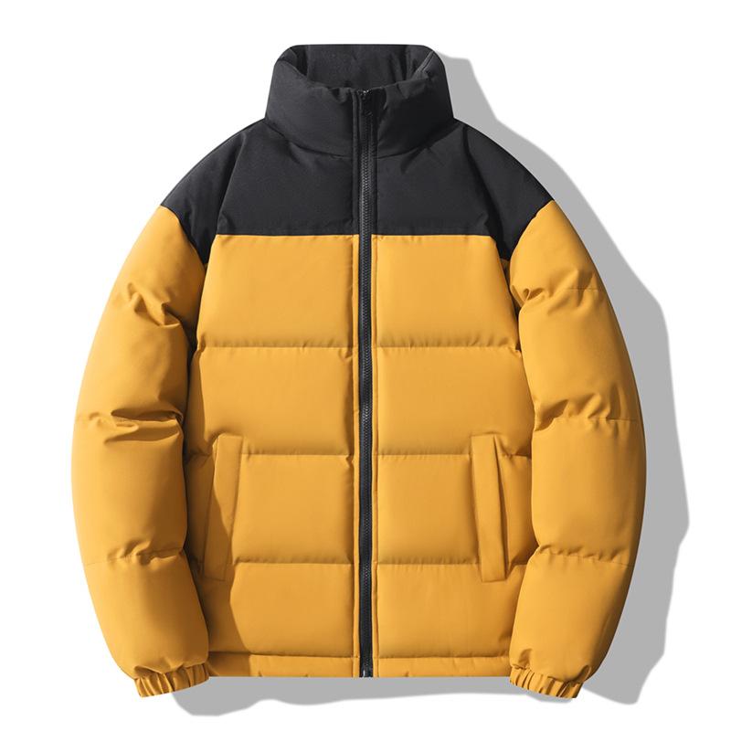 Winter Cotton Coat Men's New Spliced Windproof Warm Thick Stand Collar Couple Bread Coat Stand Collar Cotton Coat