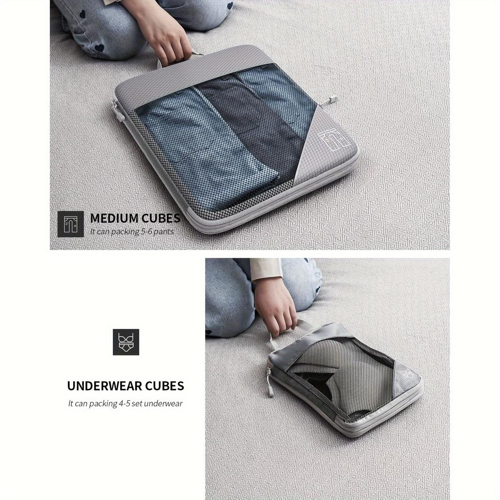 Compression Packing Cubes Set, Polyester Travel Luggage Organizer Accessories, Extensible Storage Bags Suitcases