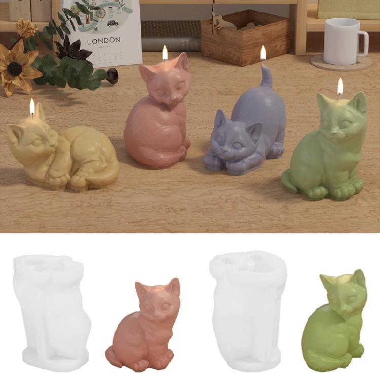 Ornaments Molds Cute Cat Shape Statue Molds Silicone Candle Mold for Crafting