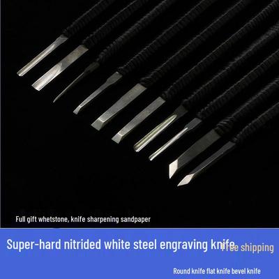 Nitrided White Steel Handmade Woodworking Carving Knife with Hardwood Handle