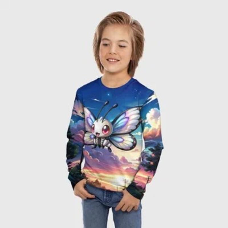 Children's Cartoon Fox Kitten Printed Animal T-shirt Boys Cute Long Sleeved Soft Comfortable Top
