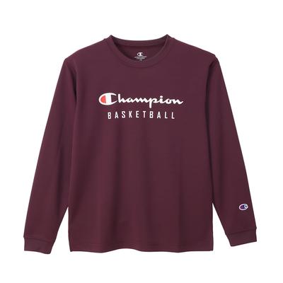 Kids Long Round Odor Quick Script Mini Long Sleeve Maroon [Champion] T-Shirt, Sleeve, Neck, Antibacterial, Resistant, Drying, Logo, T-Shirt,