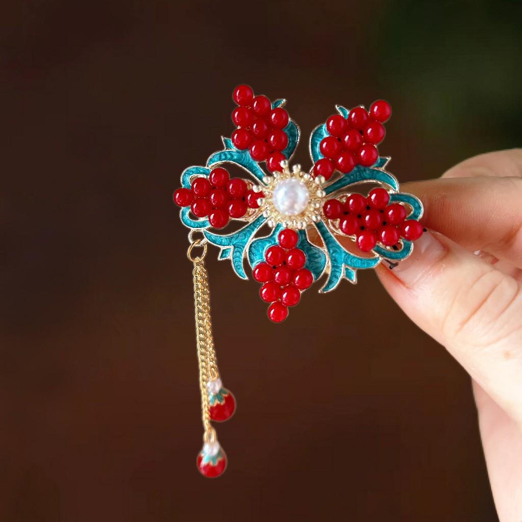 Elegant Blue Cloud Pearl Hairpin with Tassel