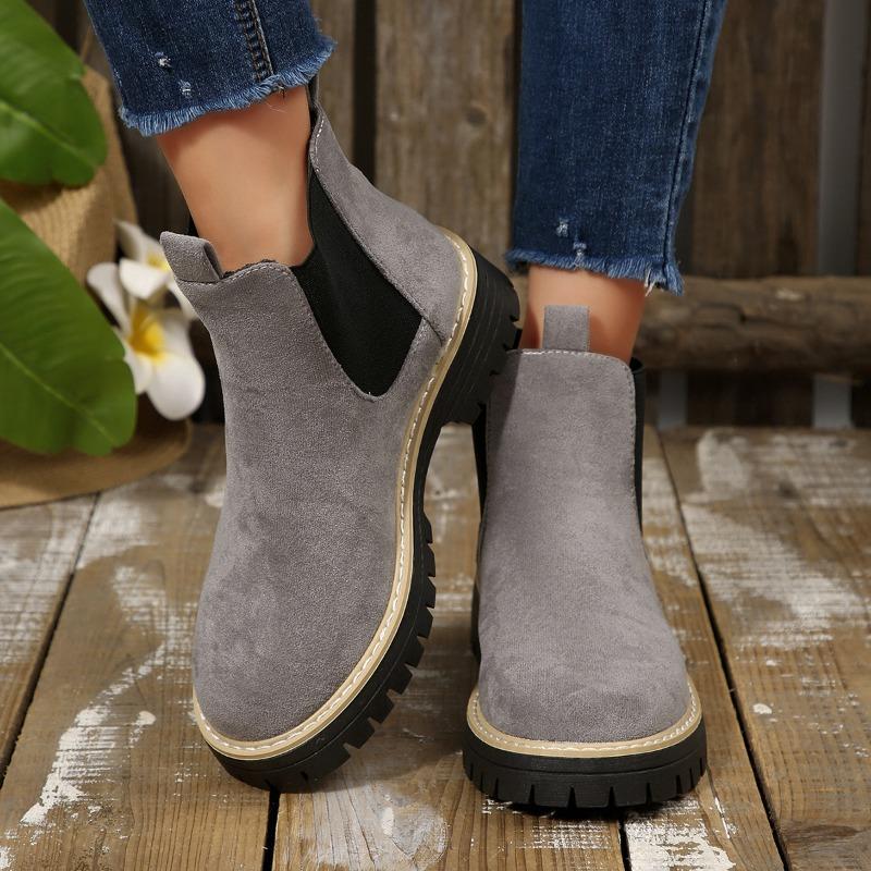 Plus-size Shoes, Round-toed Ankle Boots, Women's Mid-top Elastic Boots
