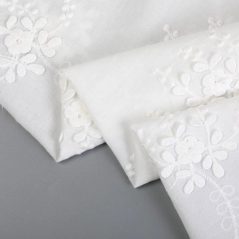100% Organic Cotton Heavyweight Plant Design Plain Embroidery Fabric Luxury 3D Satin Soft Breathable Shoes Wedding