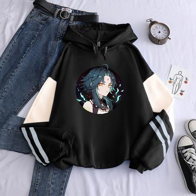 Harajuku Ästhetische Xiao Genshin Impact Spiel Anime Hoodies Langarm Übergroßen Männer Frauen Patchwork Winter Streetwear Sweatshirt