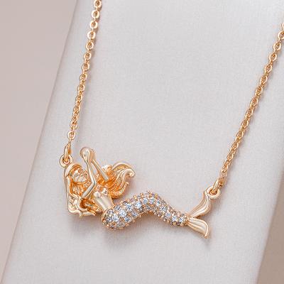 Exquisite  Rose Gold Color Mermaid Pendant Necklaces For Women Shiny Natural Zircon Accessories Daily Fine Jewelry