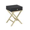 Luxe Table In Black with Brass Base, 1 Drawer, PVC Veneer On Wood, 16x12 Inches