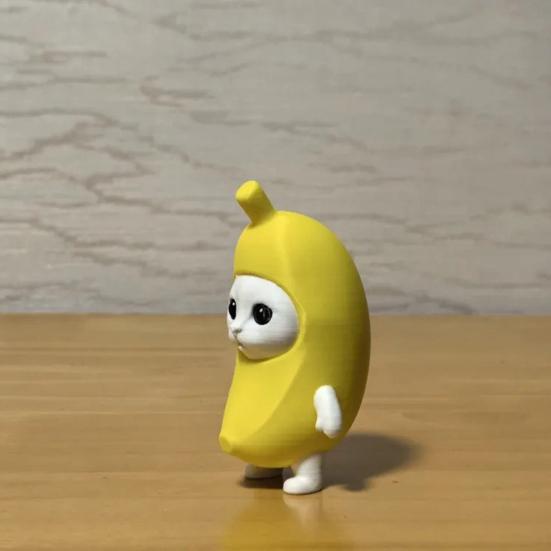 3D Printed Banana Cat Figurine, Banana Cat Collectible Statue, Creative Banana Shape Animal Sculpture Decorations for Home Office Desktop Bookshelf