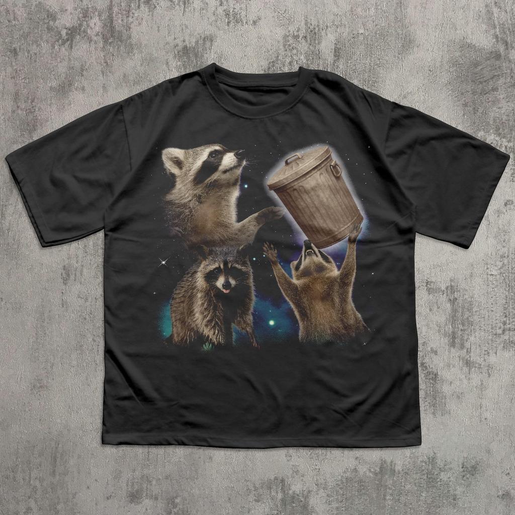 90s Retro Raccoons Trash Can T shirt, Vintage Graphic Raccoon Shirt, Graphic Tees, Stupid Shirts, Brainrot Clothes, Cringe Tee, Weird T shirt