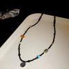 New Chinese natural stone small lion dance handmade beaded Fu brand collarbone chain niche national style light luxury necklace with jewelry