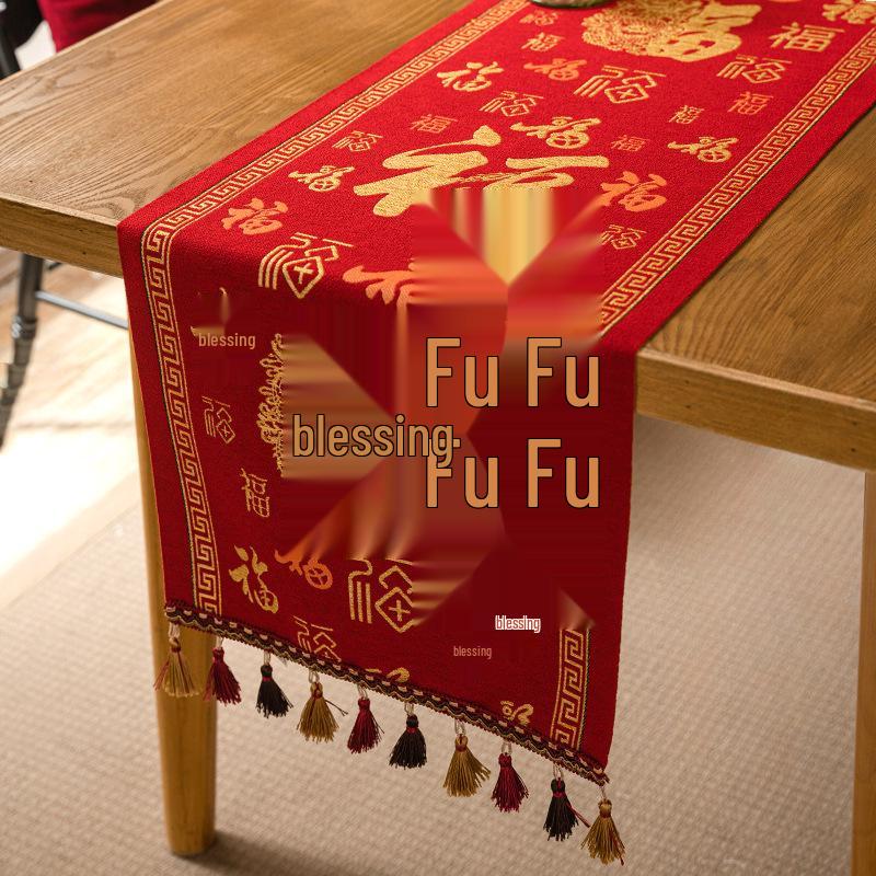 Jacquard Yarn-Dyed Christmas Snowman Reindeer Tassel Polyester Table/Bed Runner