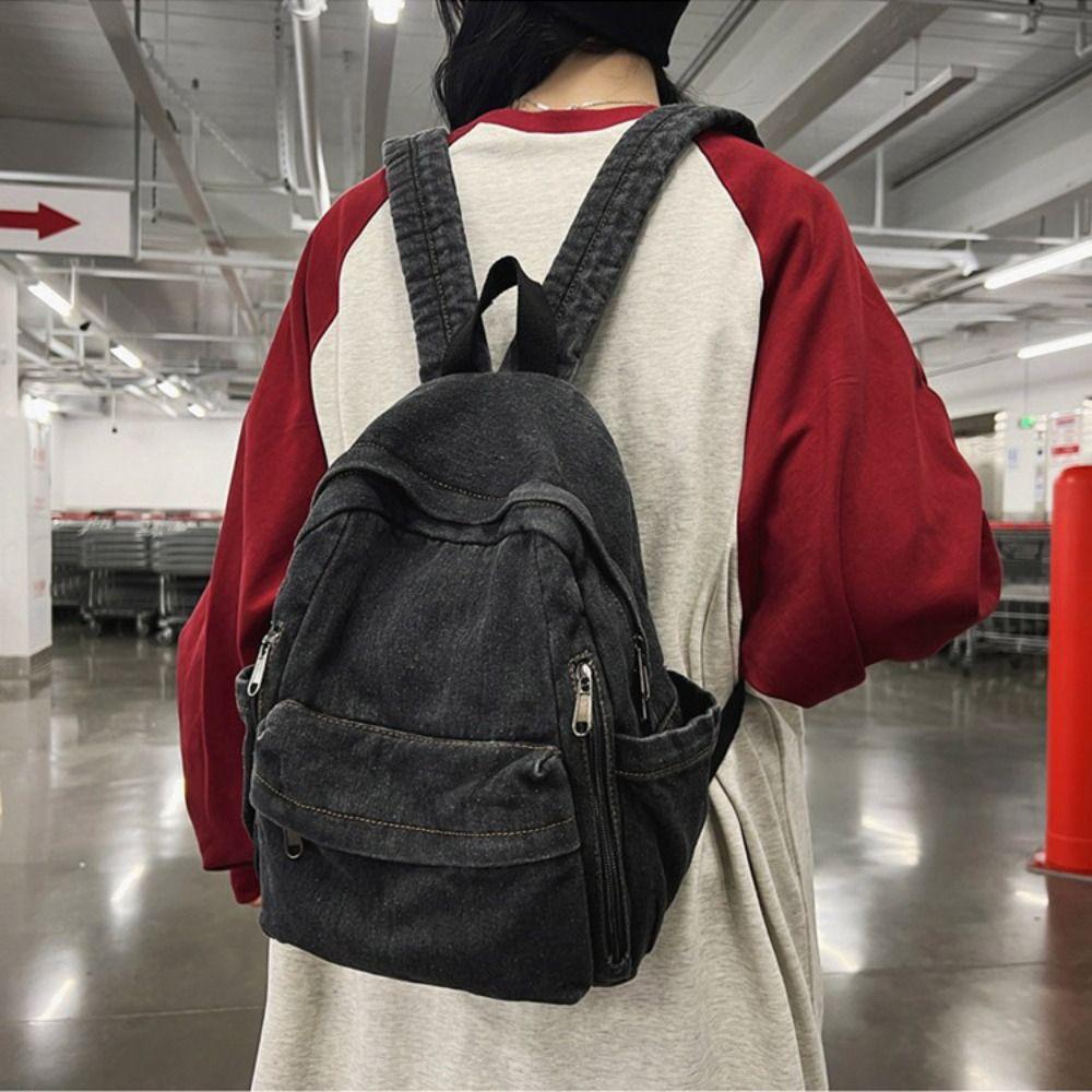 Japanese Style Denim Backpack Street Style Solid Crossbody Bag Casual Vintage Handbag  Streetwear