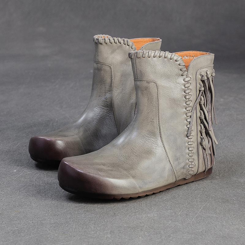 Fashion GKTINOO 2025 Winter New Retro Short Boots Genuine Leather Versatile Tassel Fashion Comfortable Women's Shoes