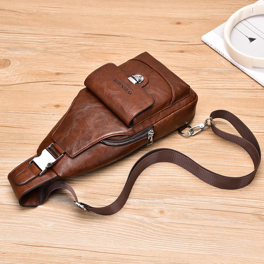WEIXIER Men's Leather Sling Bag Crossbody Backpack Water-Resistant Shoulder Bag for Travel, Hiking, Daily Commute