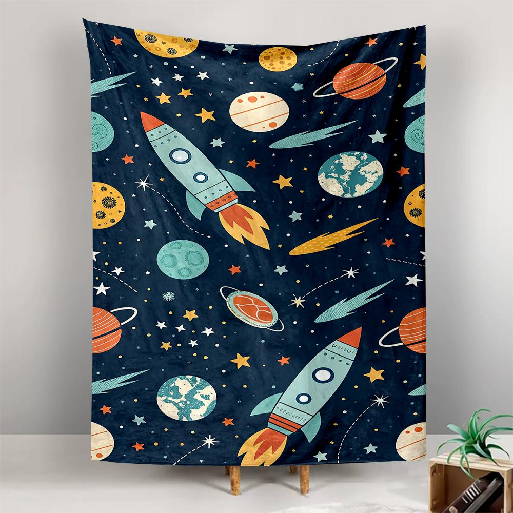 Colorful Space Rockets & Planets Design Patterned tapestry for bedroom and living room home decor