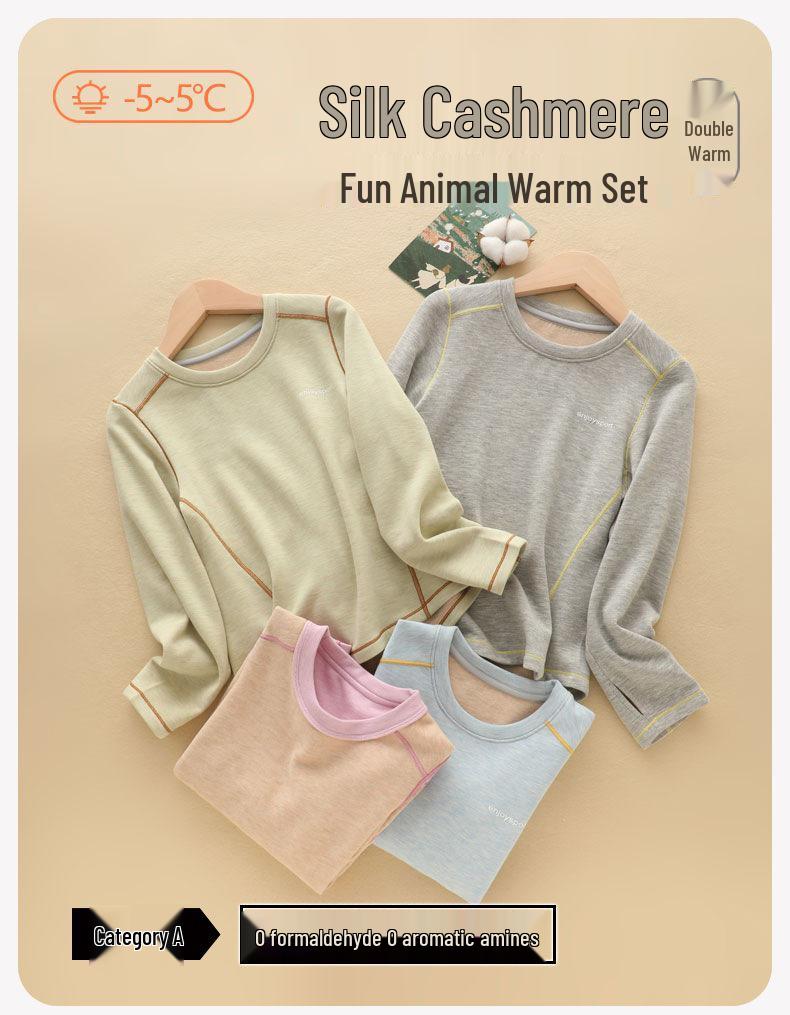 Children's Silk Cashmere Warm Base Layer - Sporty Round Neck for Boys & Girls (Autumn/Winter Wear)