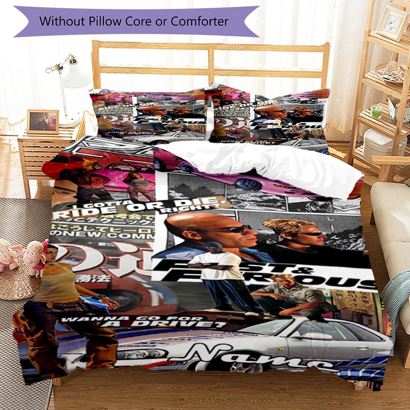 Set Biancheria da Letto Fast & Furious Personalizzato con Nome 3 Pezzi Copripiumino Chiusura Include 1 Copripiumino & 2 Federe, Morbido e Confortevole per Tutte le Stagioni.