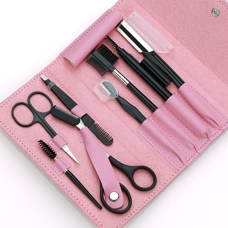 Set Negru de 8 Piese pentru Machiaj Unghiular Include Trimmer pentru Sprâncene Foarfecă pentru Gene Pensetă pentru Sprâncene Pensetă pentru Unghii