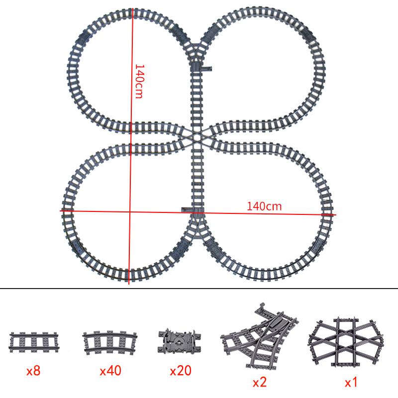 City Trains Flexible Tracks Forked Straight Curved Rails Switch Building Blocks Creative Toys for Kids Gifts