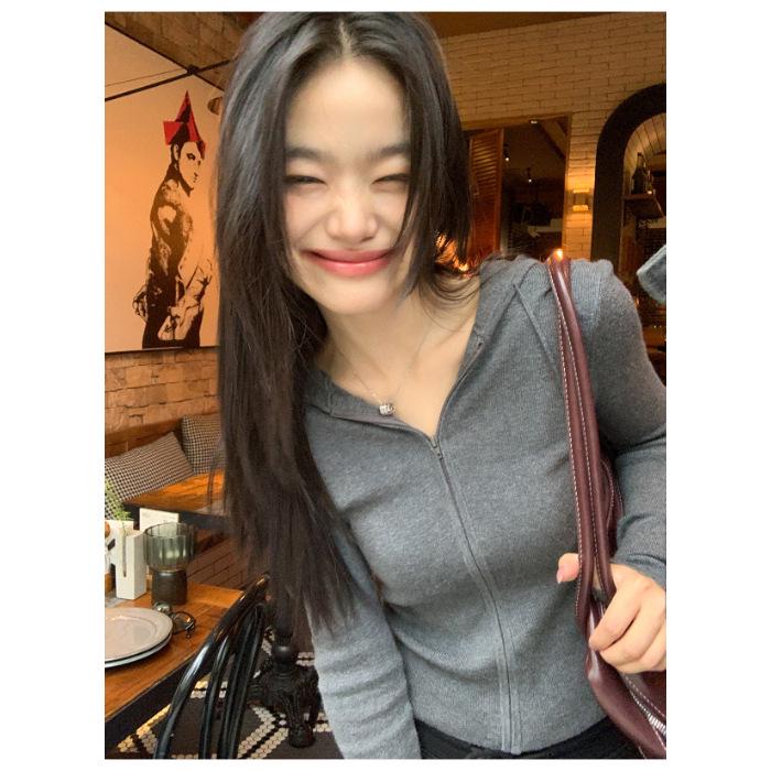Korean Street Style Slimming Hooded Sweatshirt - Women s Spring/Autumn Casual Short Jacket M серый