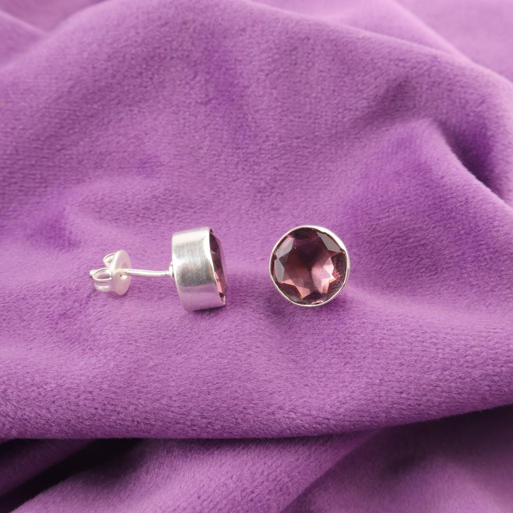 Rhodolite Gemstone Stud Post Birthday Gift Earrings Jewelry 925 Sterling Silver EE-150-9