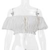 ins European and American style summer new sexy pure desire sweet word shoulder pleated strap bubble sleeve top women