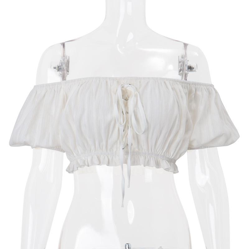 ins European and American style summer new sexy pure desire sweet word shoulder pleated strap bubble sleeve top women