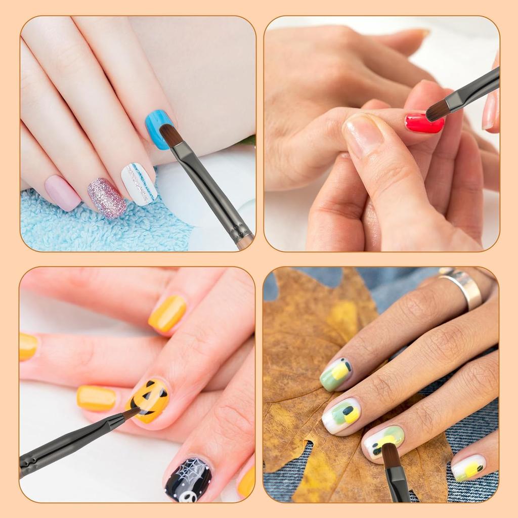 9pcs Nail Art Brush Professional Nail Design Brushes for Gel Polish Clean Up Brushes Nails Art Liner Brush Striping for Short Strokes, Details,