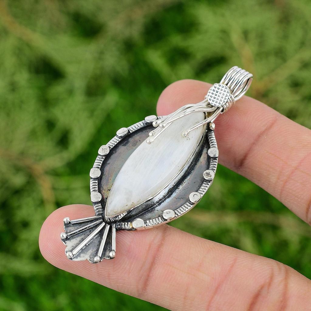 Crown Chakra Rainbow Moonstone Gemstone Wife Pendant Jewelry 925 Sterling Silver