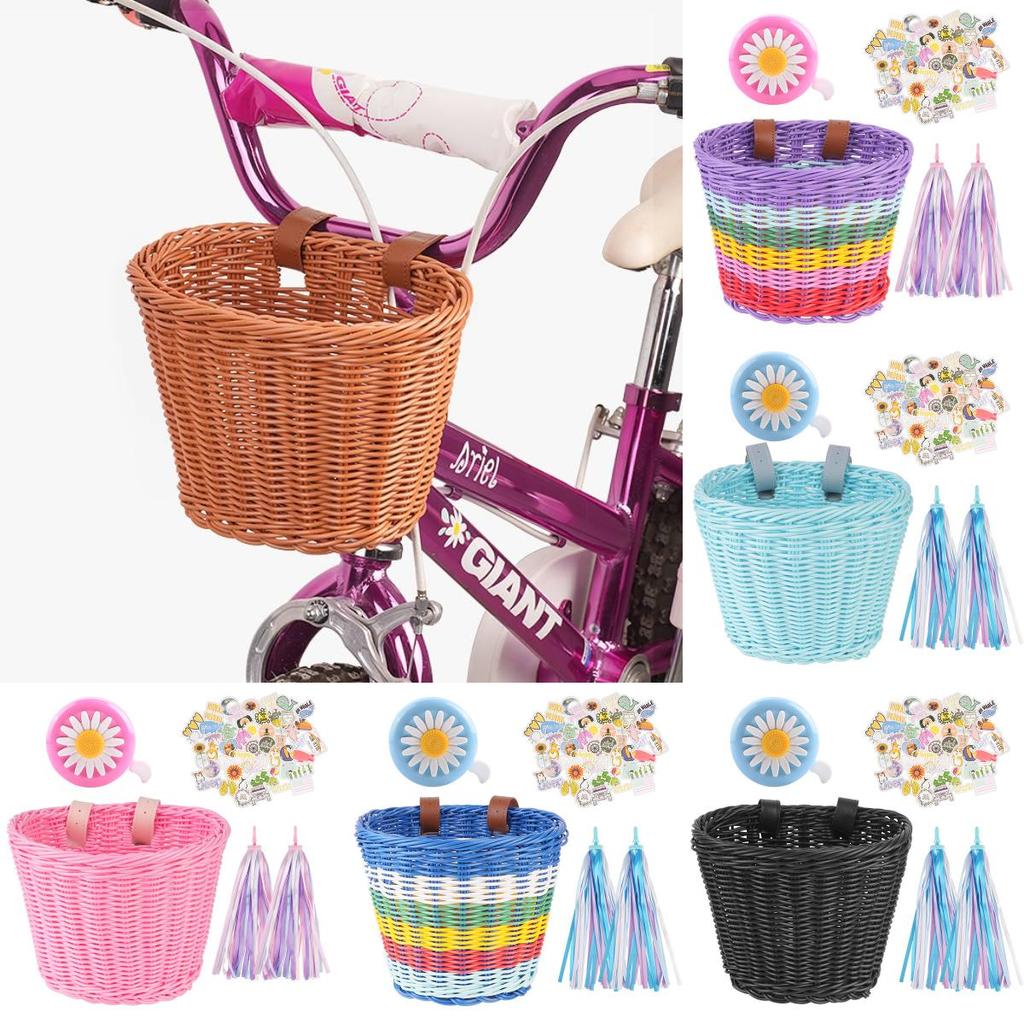 Cesto per Bicicletta per Bambini con Design Intrecciato Vintage e Campanello per le Avventure in Bicicletta dei Bambini