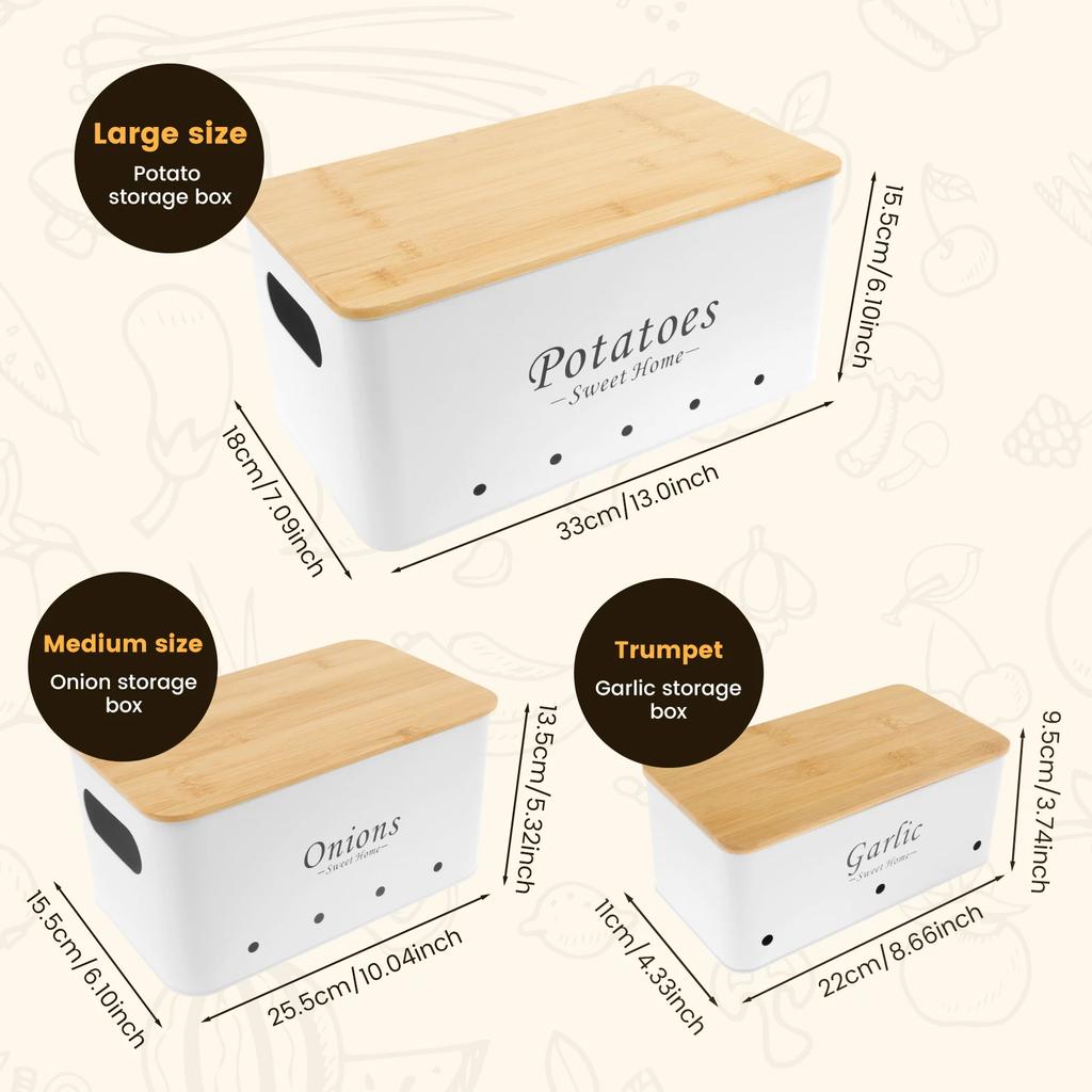 3Pcs Set Onion Garlic Potato Storage Box Carbon Steel Multipurpose Vegetable Keeper Containers with Vent Hole for Vegeatables