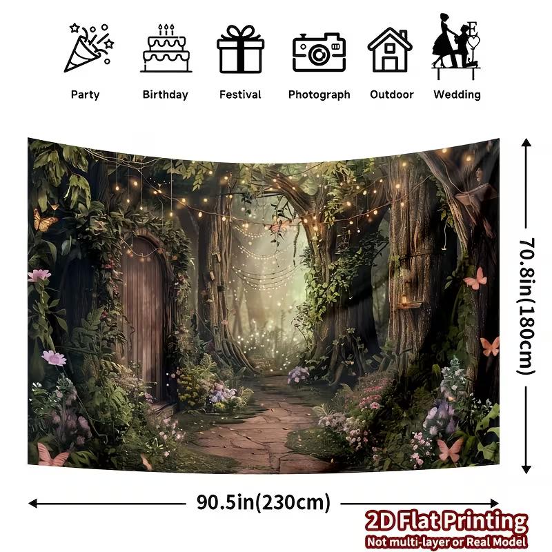 

2D Enchanted Fairy Forest Tapestry Glowing Light & Floral Wall Art for Home Aesthetic 47.2x31.5inch/120*80cm