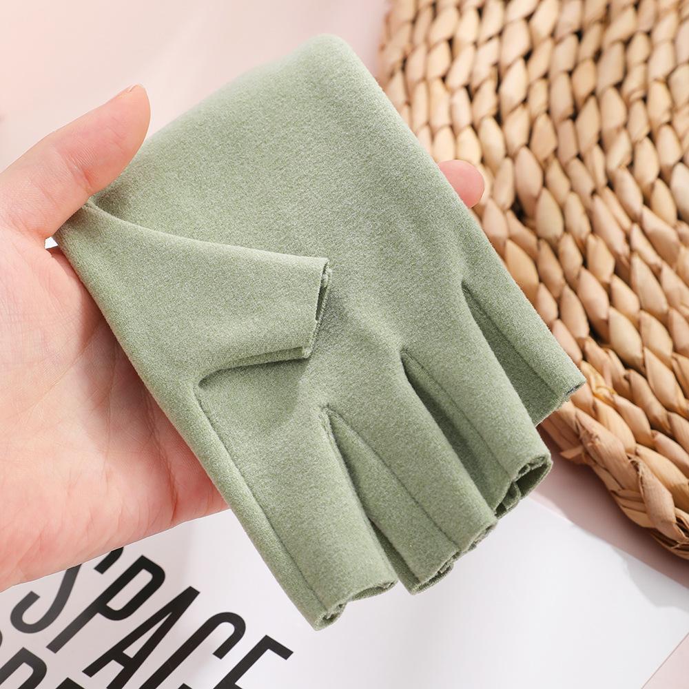 Warm Half Finger Gloves In Autumn and Winter Cold Proof Dew Finger Touch Screen Cute Student Women's Keyboard Five Finger German Velvet Gloves