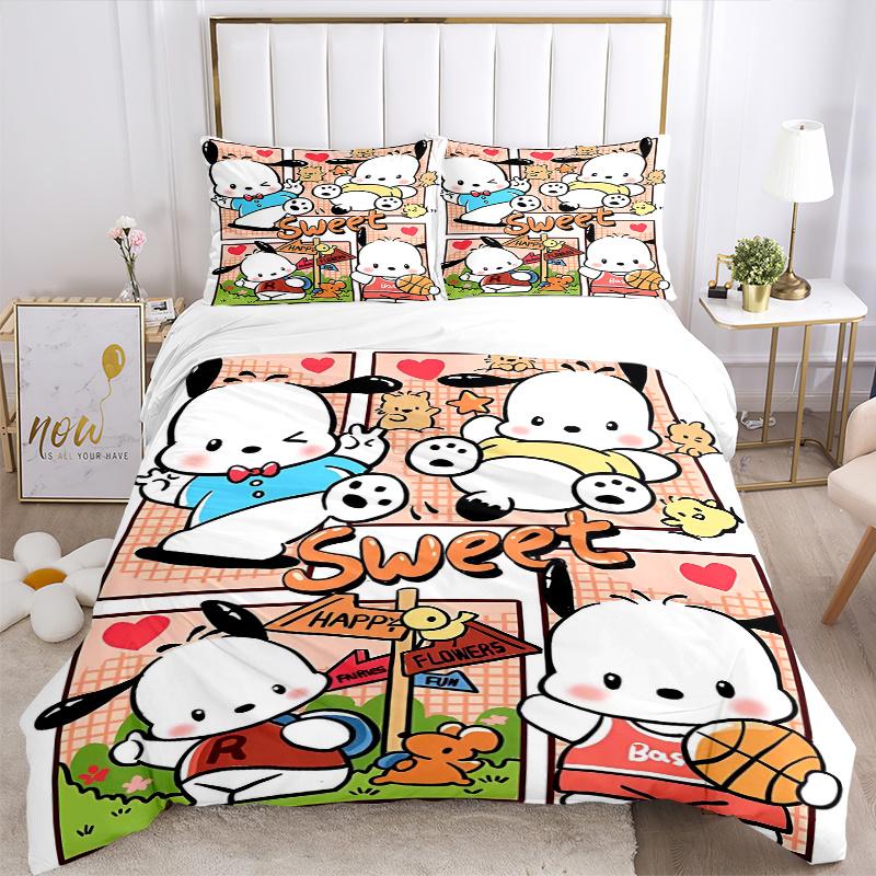 3pcs Pochacco Sweet Moments Pattern Bedding Three-Piece Set (1 Cover + 2 Pillowcases, No Fillings),  Soft and Comfortable S072