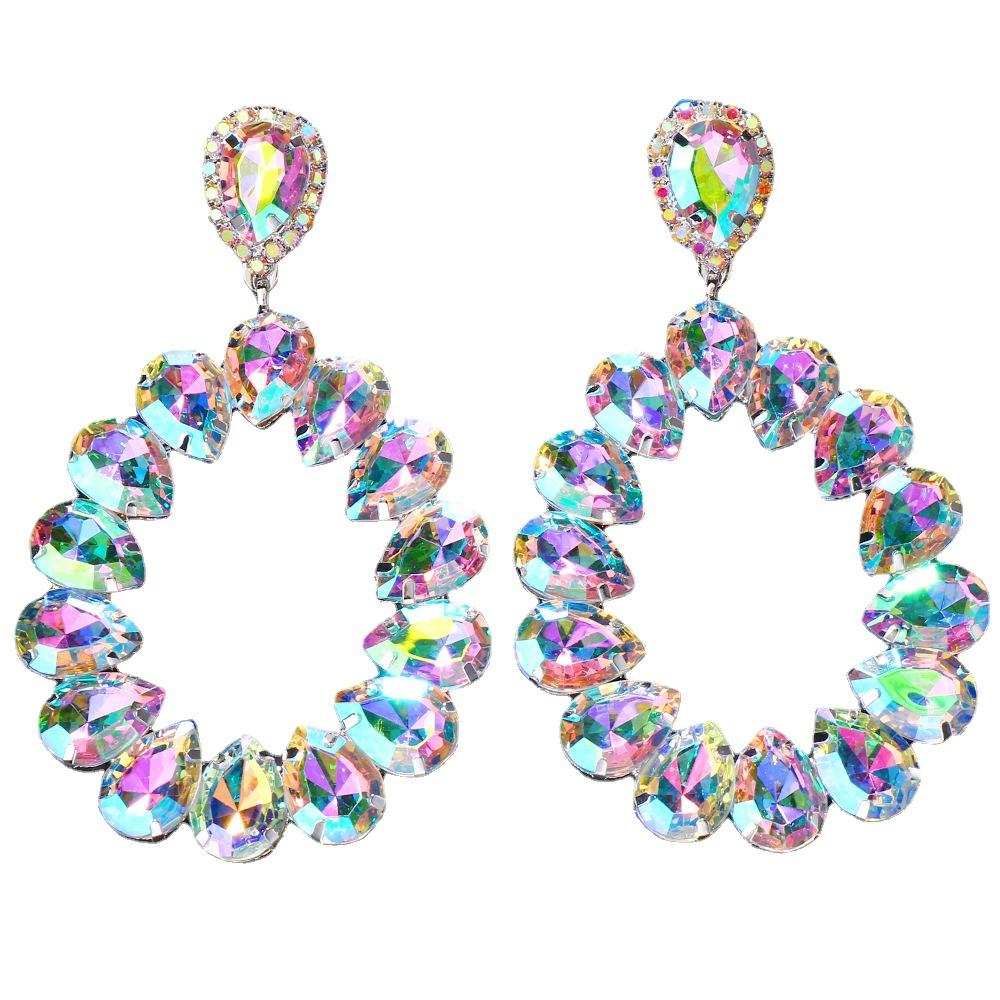 Stonefans Капли Воды Свисающие Стразы Клипсы Серьги без Прокола Женские Заявление Большие Хрустальные Серьги Роскошные Украшения Silver