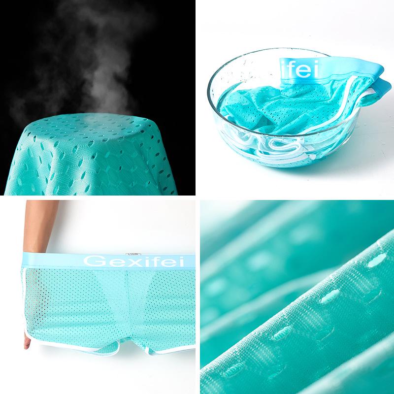 Pánské jarní síťované boxerky z ledového hedvábí: Antibakteriální, Prodyšné, Se středním pasem, Sportovní spodní prádlo pro teenagery