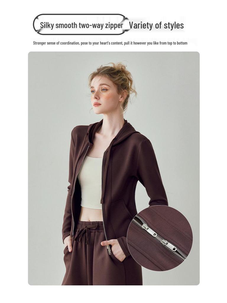 Women's Warm Hooded Yoga Jacket & Wide Leg Pants Set