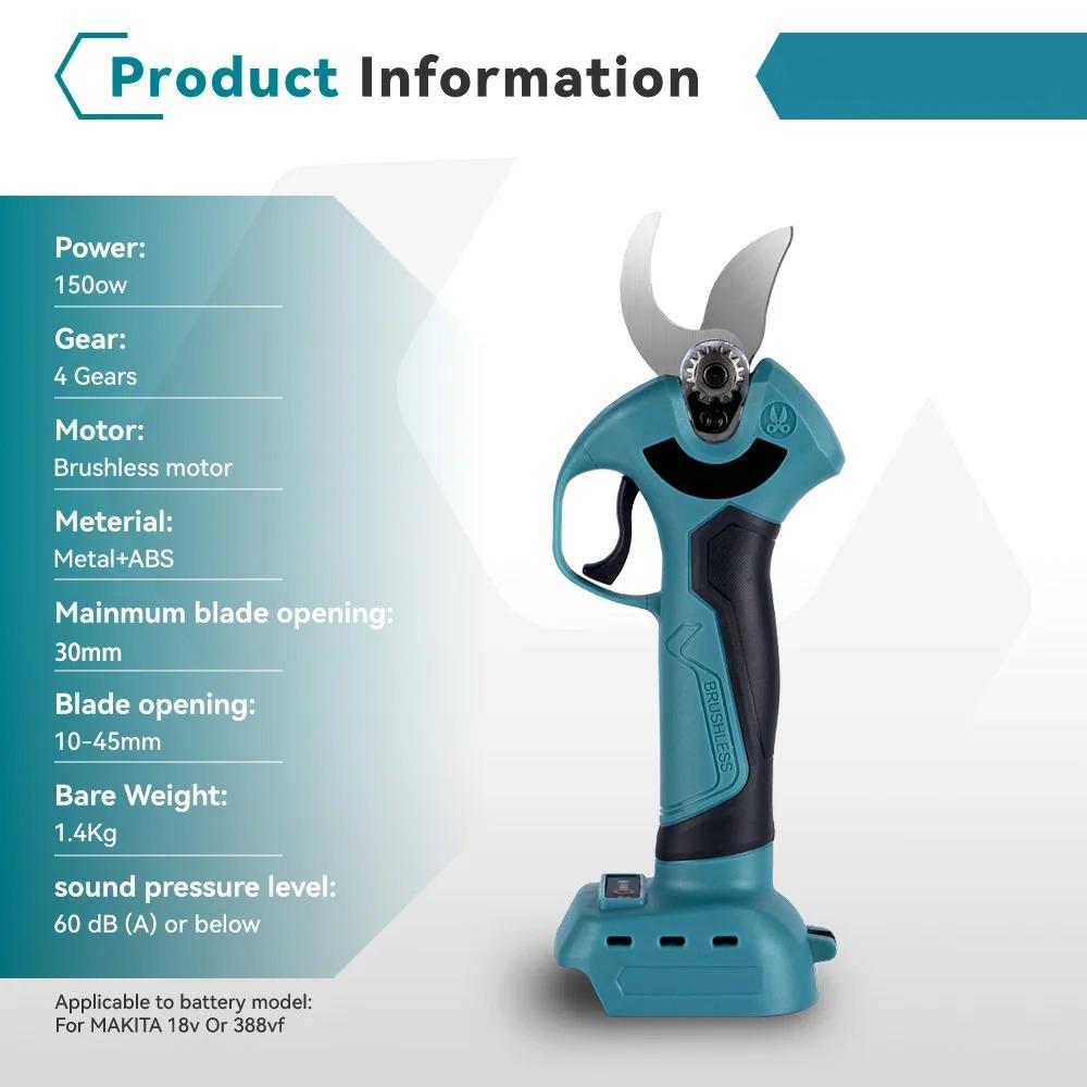 45mm Brushless Electric Pruner 4 Gears Cordless Handheld Orchard Shrub Pruning Tree Branches Cutter For Makita 18V Battery pin