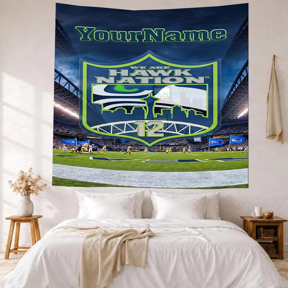 Seattle Seahawks Custom Your Name Wall Decor Tapestry Art For Pet Memorial Birthdaywedding Party Backdrop Family Gift