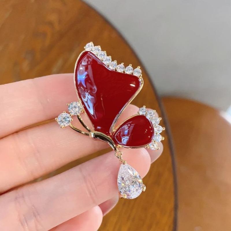 Fashionable Butterfly Enamel Gemstone Brooch, Anti-exposure Pin for Women, Metal Button To Fix Clothes, Wedding Party Gift