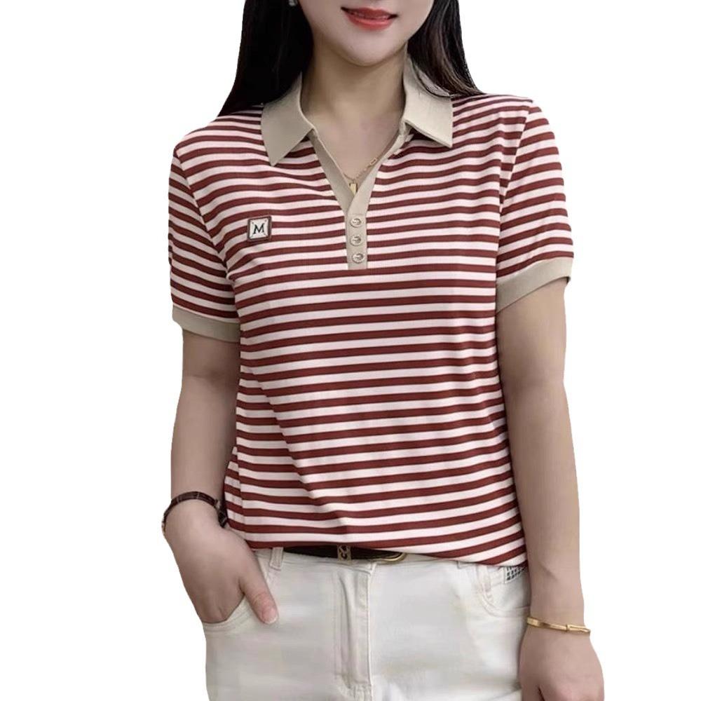 Summer short-sleeved lapel shirt 2025 new women's summer ice silk t-shirt thin top