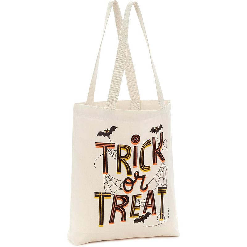 

WTEMPO Хэллоуин Холщовая Сумка Хэллоуин Пакет для Угощений Летучая мышь & Паутина & TRICk OR TREAT Принт Креативная Мягкая Фестивальная Сумка для Рук и Одноплечевая Сумка 5pcs бежевый