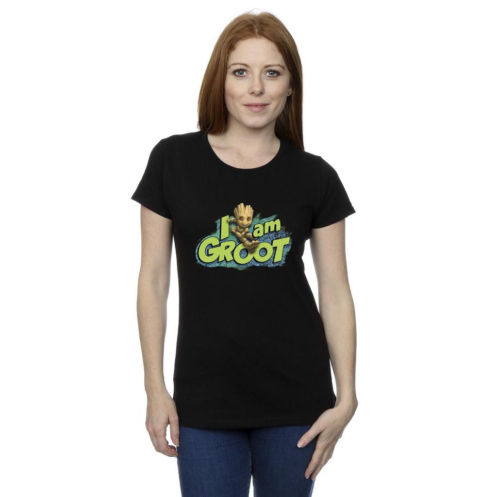 Marvel Damen/Damen Guardians Of The Galaxy I Am Groot Springen Baumwoll-T-Shirt