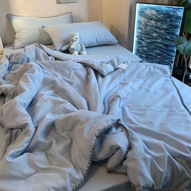 

Летнее одеяло цвета морской волны с ракушечным краем, тонкое одеяло для кондиционирования воздуха из соевого волокна, машинная стирка, летнее прохладное одеяло 150x200cm